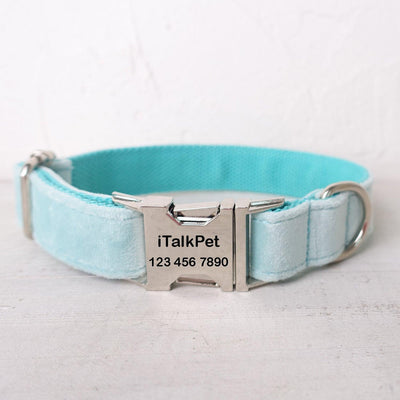 Aqua Blue Personalized Dog Collar Set - iTalkPet