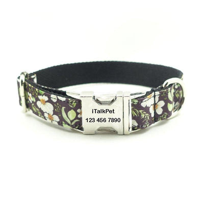 Black Flower Personalized Dog Collar Set - iTalkPet