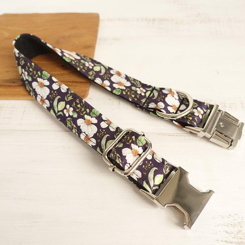 Black Flower Personalized Dog Collar Set - iTalkPet