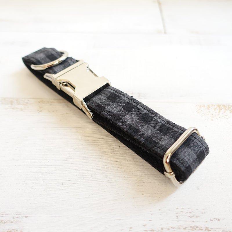 Black Gray Plaid Personalized Dog Collar Set - iTalkPet