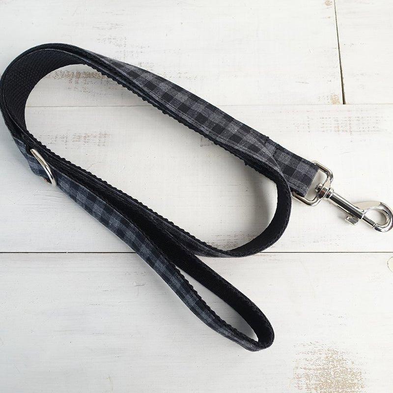 Black Gray Plaid Personalized Dog Collar Set - iTalkPet