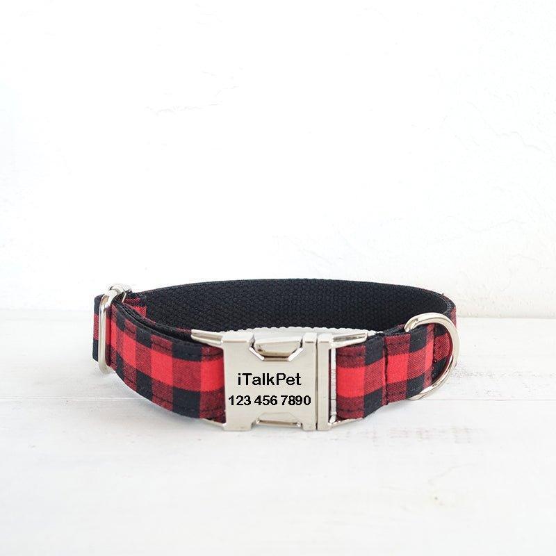 Black Red Plaid Personalized Dog Collar Set - iTalkPet