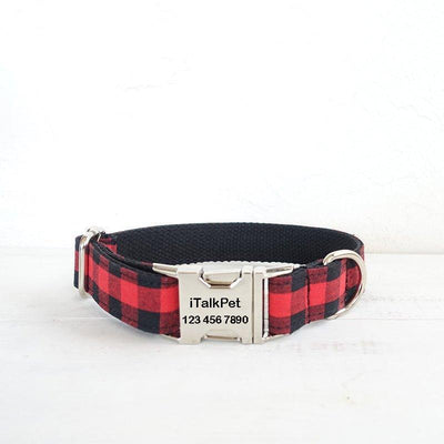 Black Red Plaid Personalized Dog Collar Set - iTalkPet