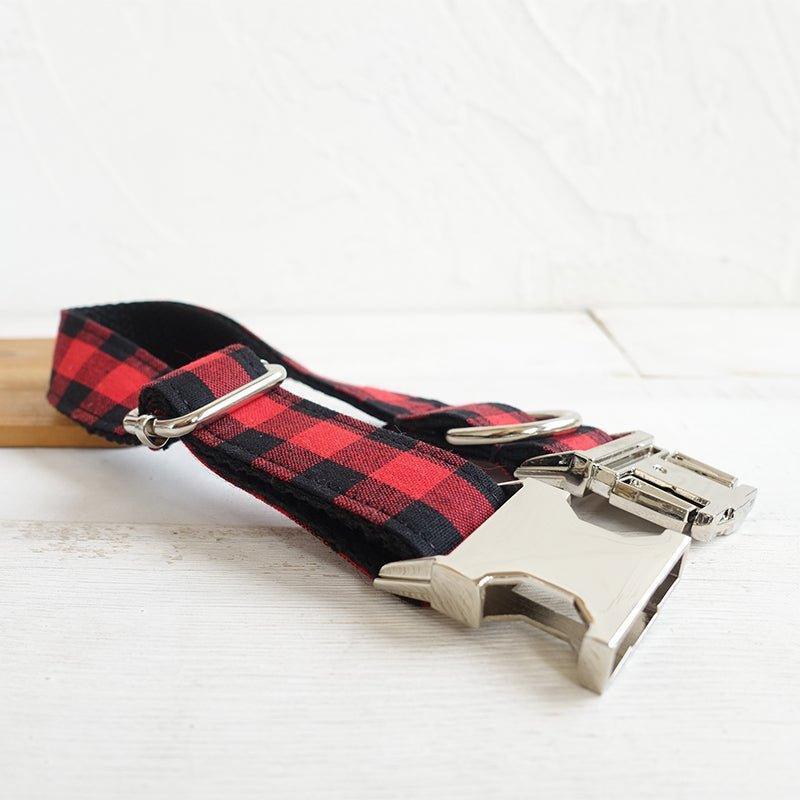 Black Red Plaid Personalized Dog Collar Set - iTalkPet