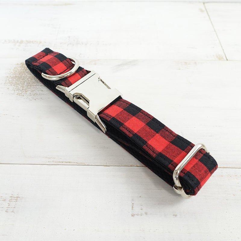 Black Red Plaid Personalized Dog Collar Set - iTalkPet