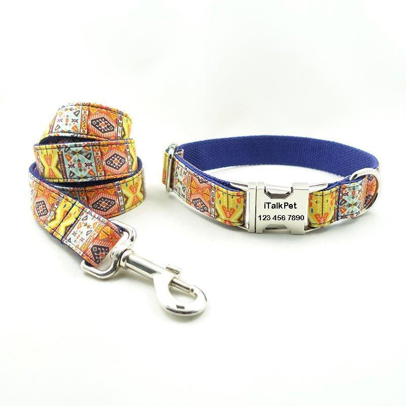 Blue Bohemian Personalized Dog Collar Set - iTalkPet