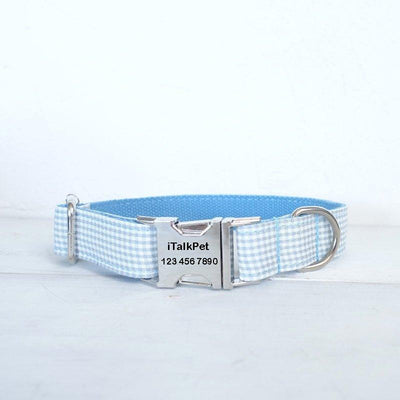 Blue Stripe Soft Personalized Dog Collar Set - iTalkPet