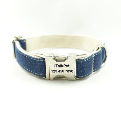 Blue Brown Personalized Dog Collar Set - iTalkPet
