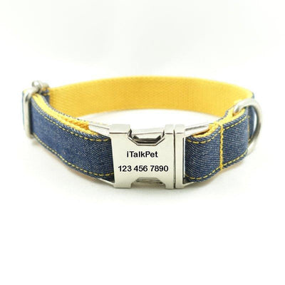 Blue Yellow Personalized Dog Collar Set - iTalkPet