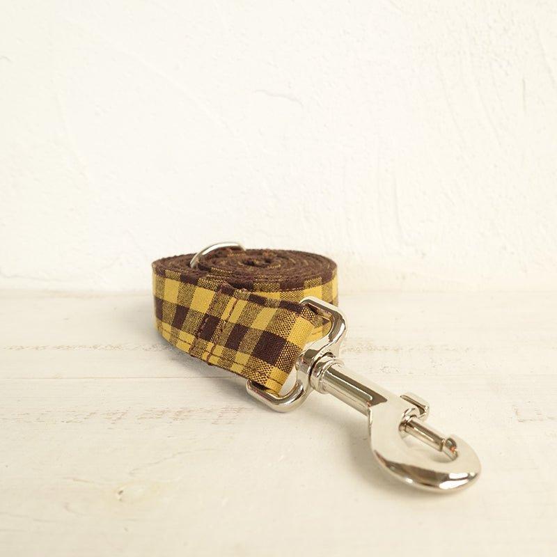 Brown Yellow Plaid Personalized Dog Collar Set - iTalkPet