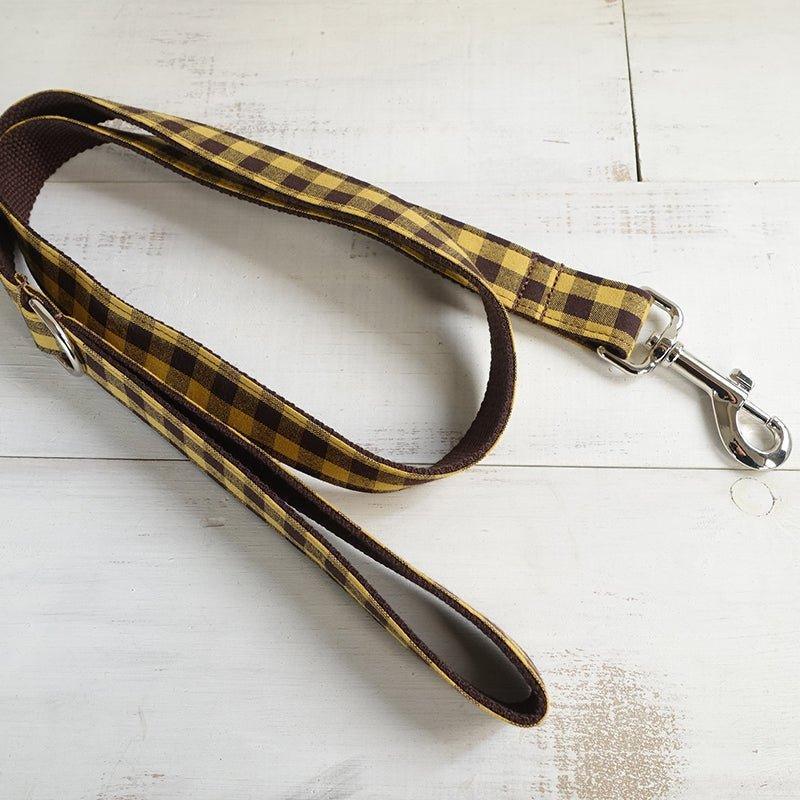 Brown Yellow Plaid Personalized Dog Collar Set - iTalkPet