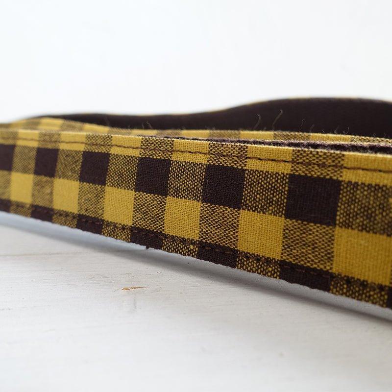Brown Yellow Plaid Personalized Dog Collar Set - iTalkPet