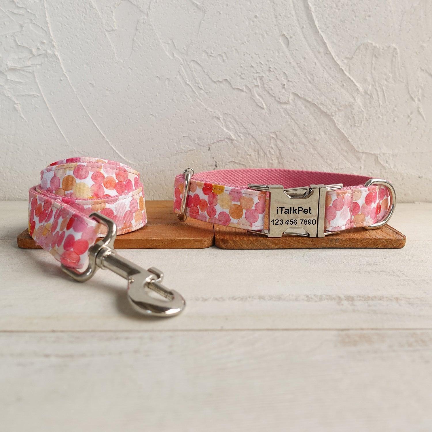 Bubbles Pink Personalized Dog Collar Set - iTalkPet