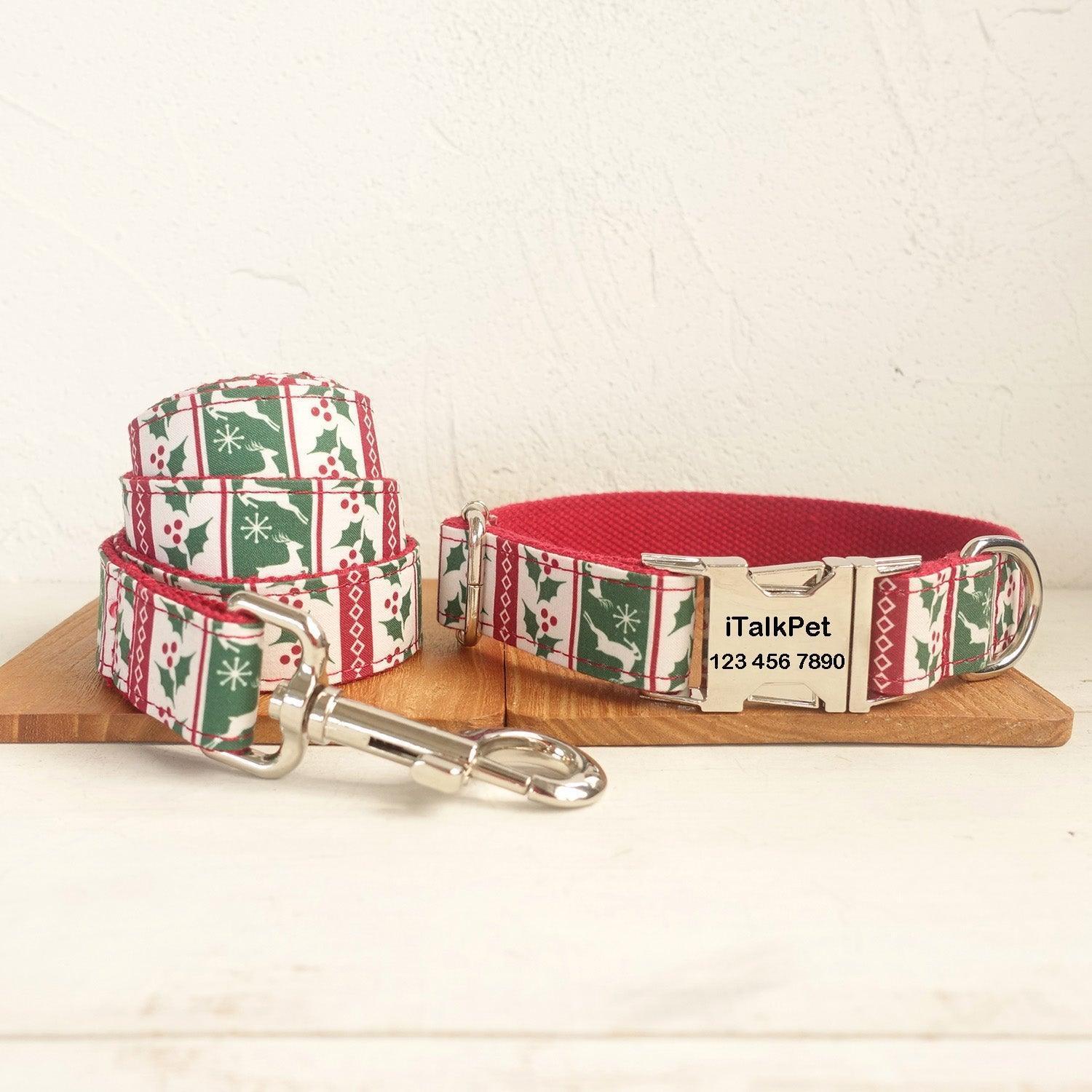 Christmas Deer Personalized Dog Collar Set - iTalkPet