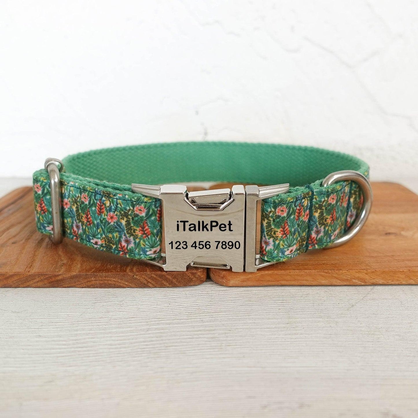 Colorful Flower Green Personalized Dog Collar Set - iTalkPet