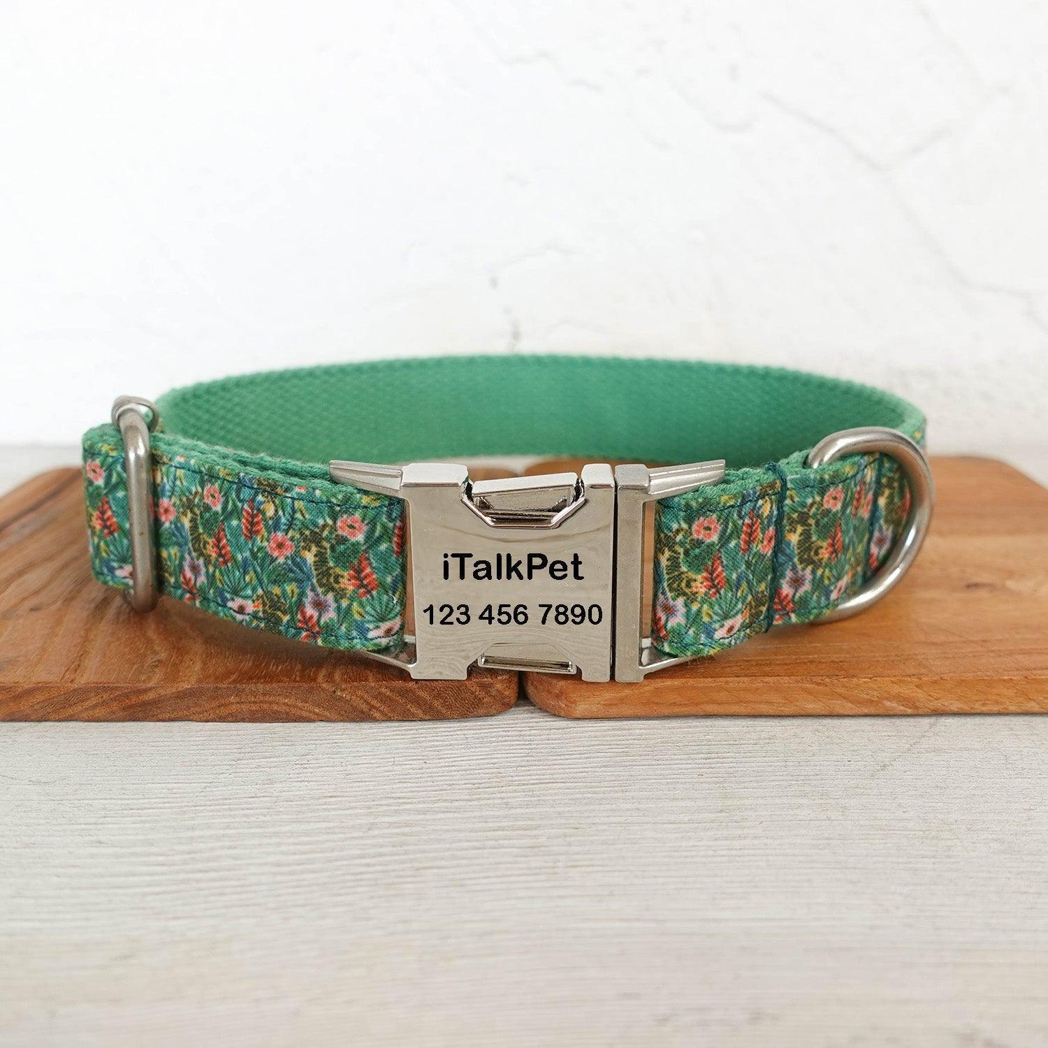 Colorful Flower Green Personalized Dog Collar Set - iTalkPet
