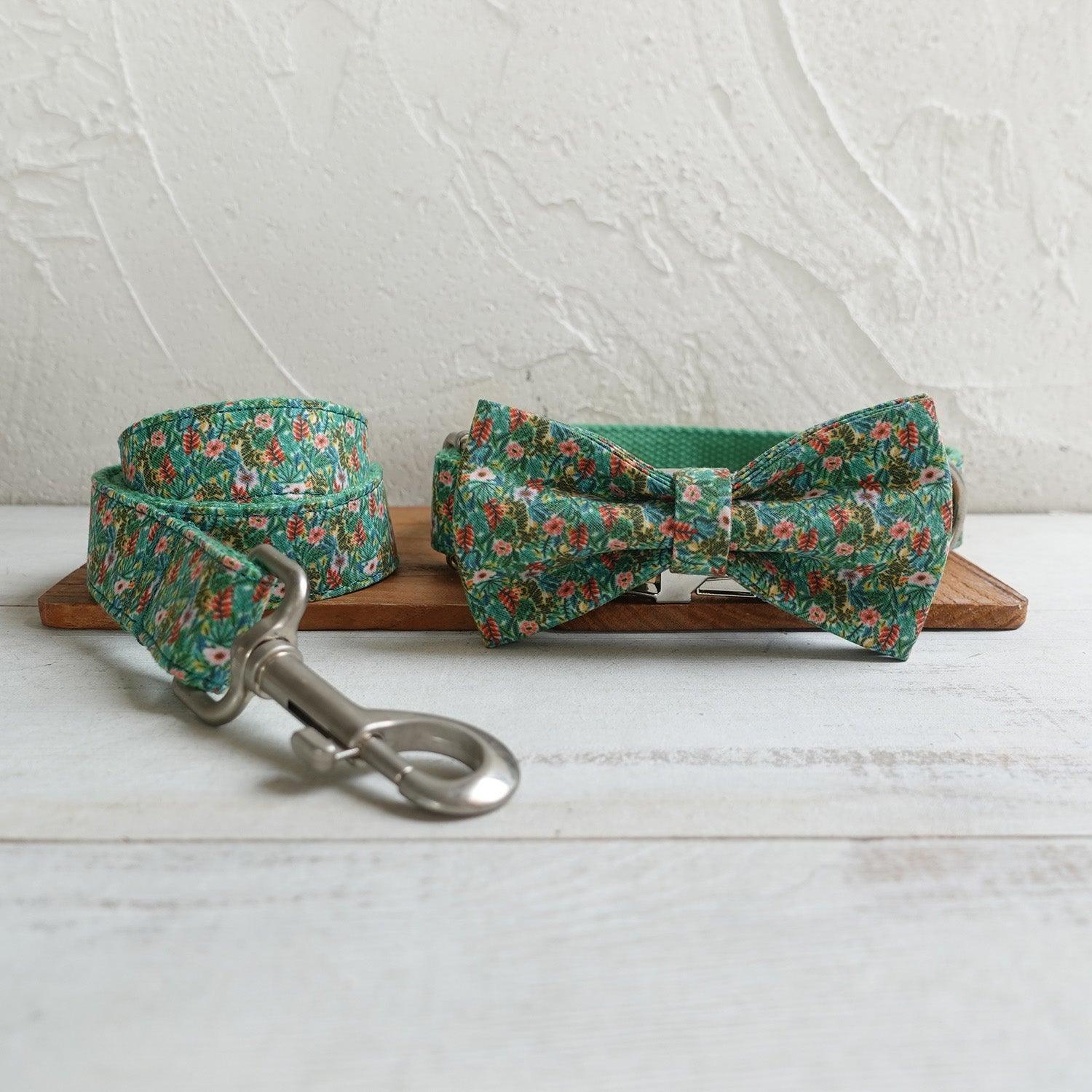 Colorful Flower Green Personalized Dog Collar Set - iTalkPet