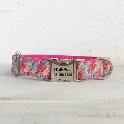 Colorful Tulips Personalized Dog Collar Set - iTalkPet