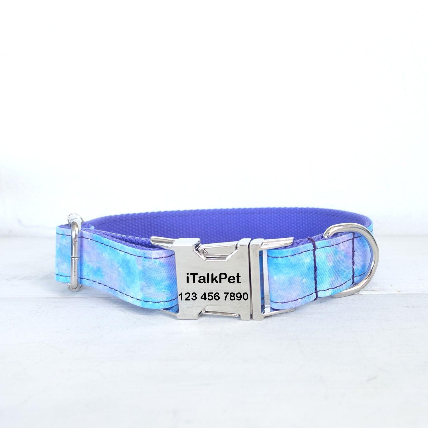 Cosmic Sky Blue Personalized Dog Collar Set - iTalkPet