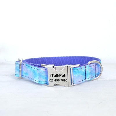 Cosmic Sky Blue Personalized Dog Collar Set - iTalkPet