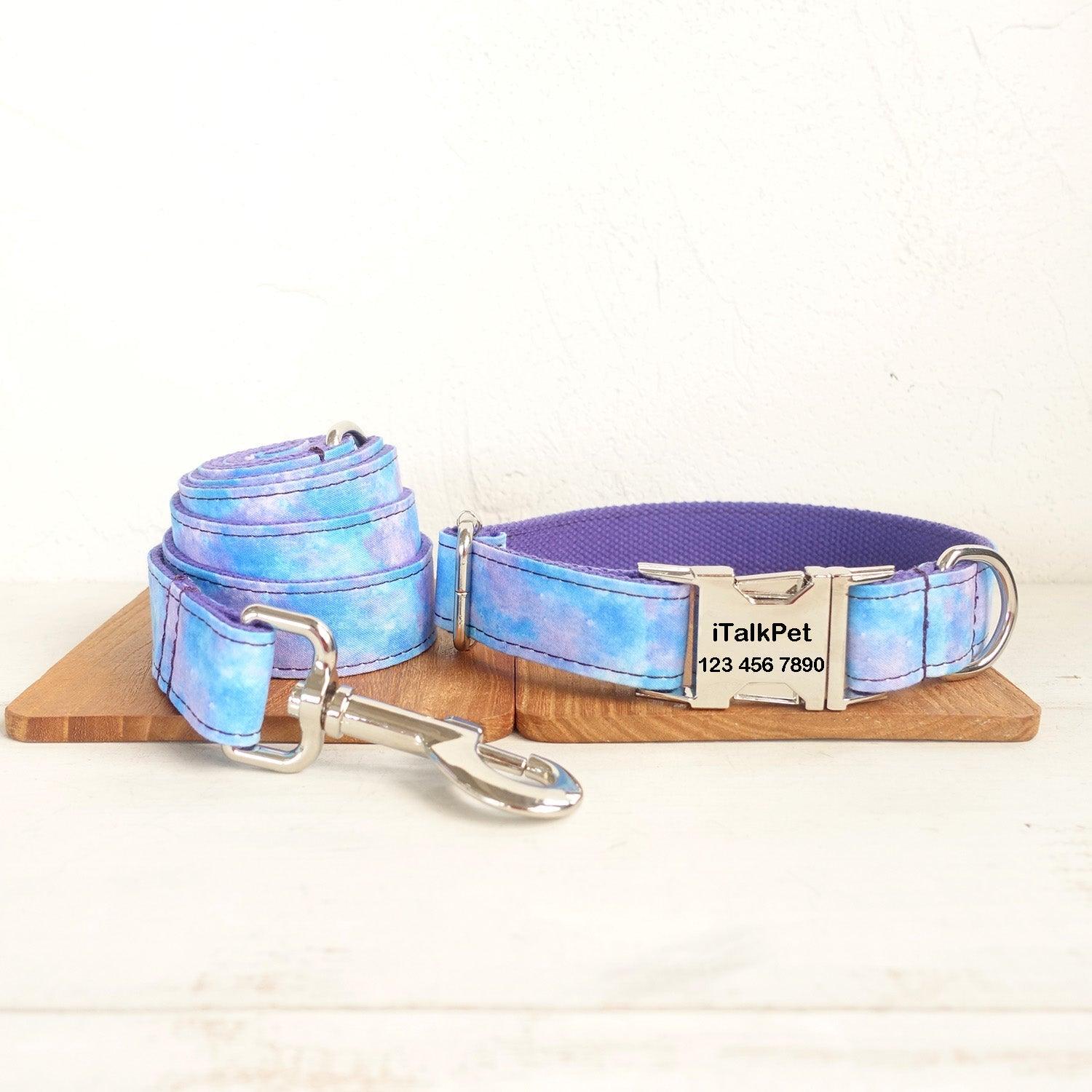 Cosmic Sky Blue Personalized Dog Collar Set - iTalkPet