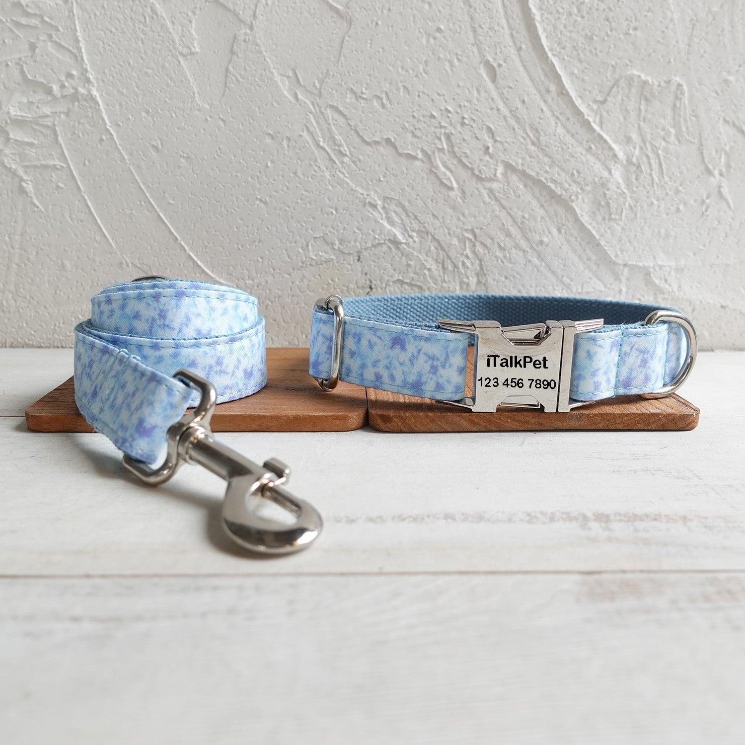 Fire Blue Personalized Dog Collar Set - iTalkPet