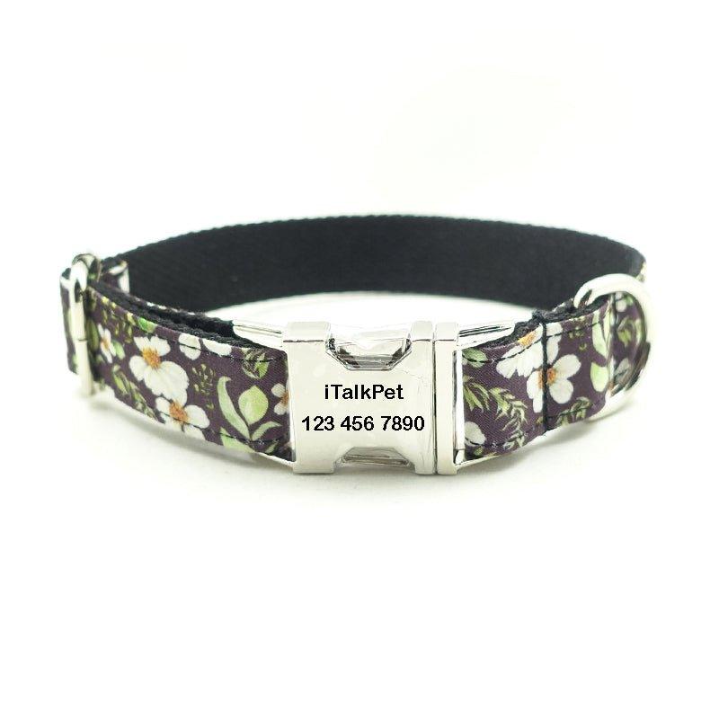 Flower Print Personalized Dog Collar Set - iTalkPet