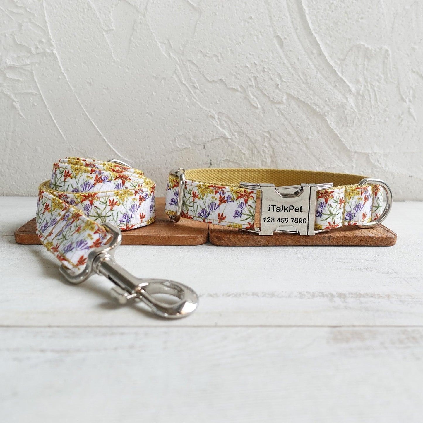 Flower Yellow Personalized Dog Collar Set - iTalkPet