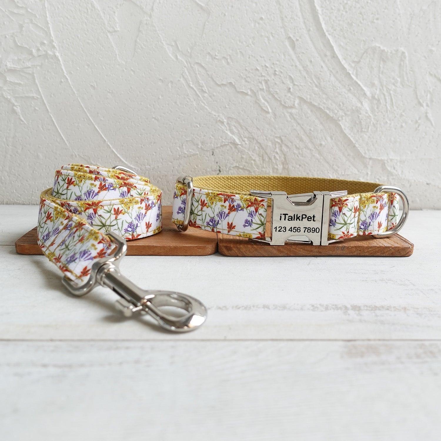 Flower Yellow Personalized Dog Collar Set - iTalkPet