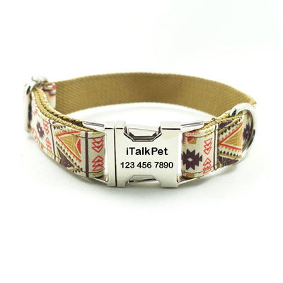 Folk Brown Personalized Dog Collar Set - iTalkPet