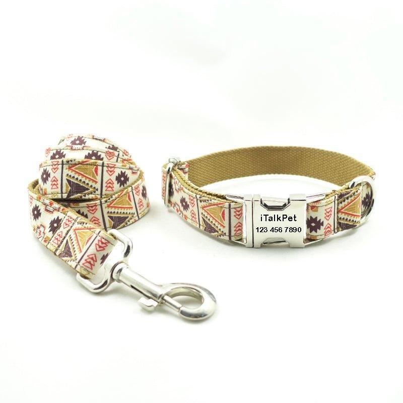 Folk Brown Personalized Dog Collar Set - iTalkPet