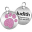 Glitter Paw Print Round Custom Engraved Pet ID Tag - iTalkPet