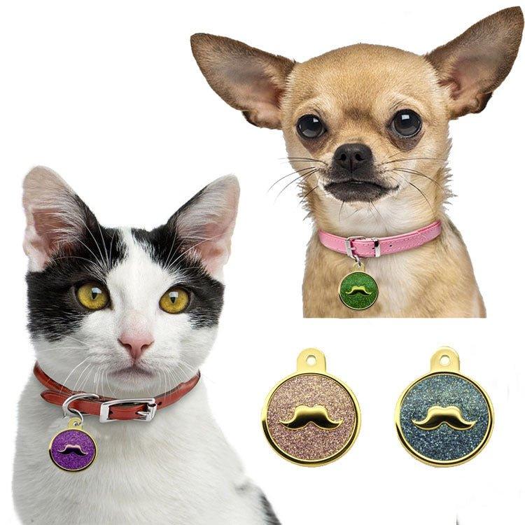 Gold Binding Mustache Round Personalized Dog Tag - iTalkPet