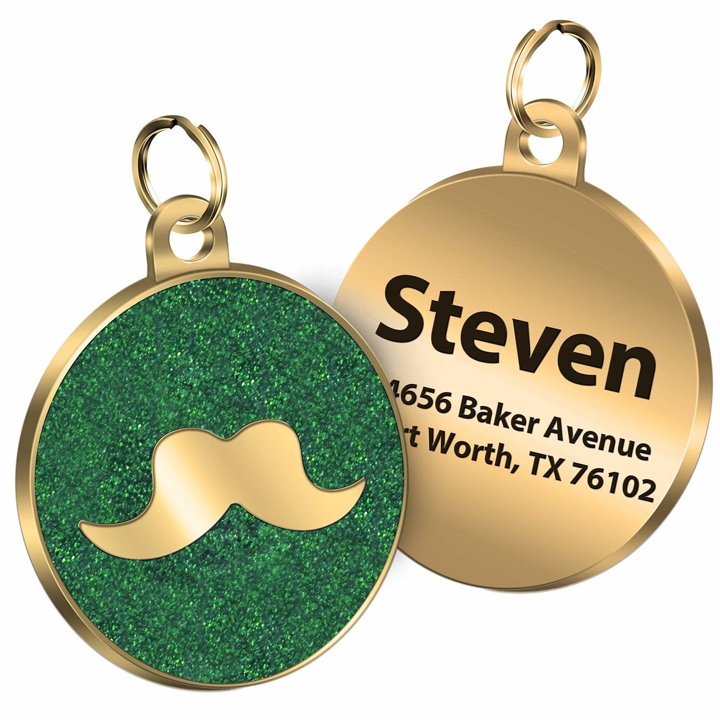 Gold Binding Mustache Round Personalized Dog Tag - iTalkPet