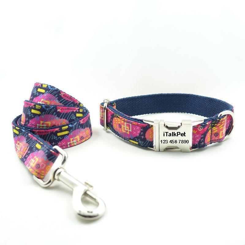 Graffiti Navy Personalized Dog Collar Set - iTalkPet