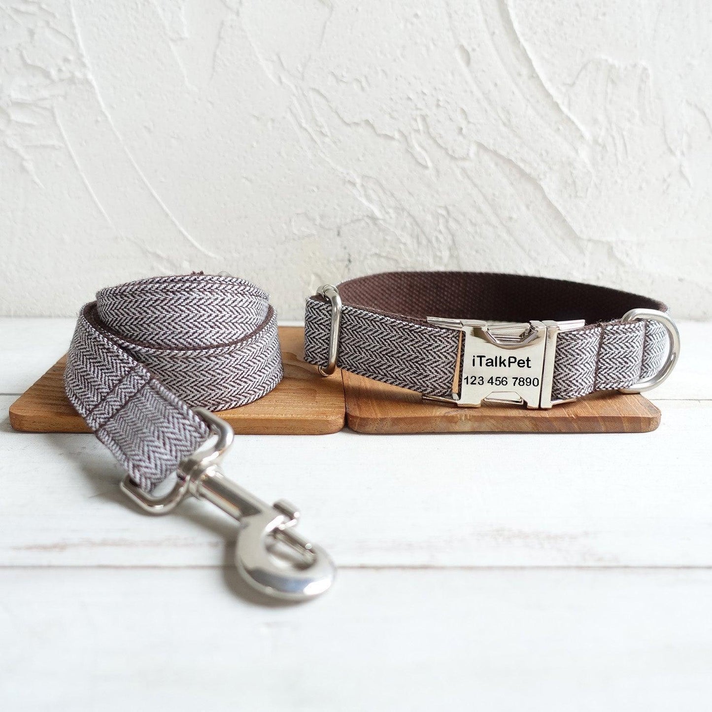 Gray Brown Suit Personalized Dog Collar Set - iTalkPet