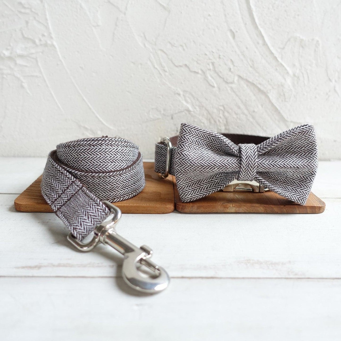 Gray Brown Suit Personalized Dog Collar Set - iTalkPet