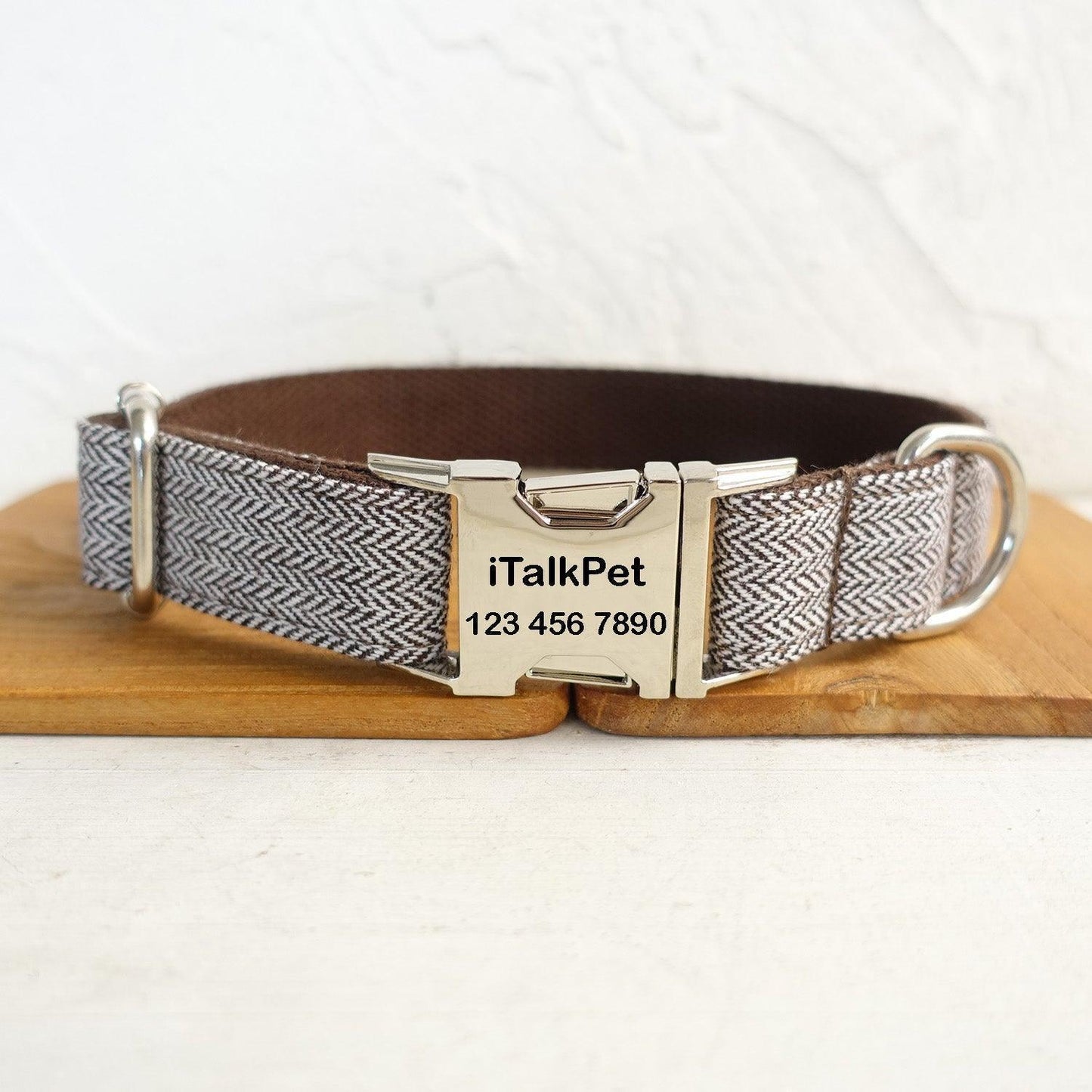 Gray Brown Suit Personalized Dog Collar Set - iTalkPet