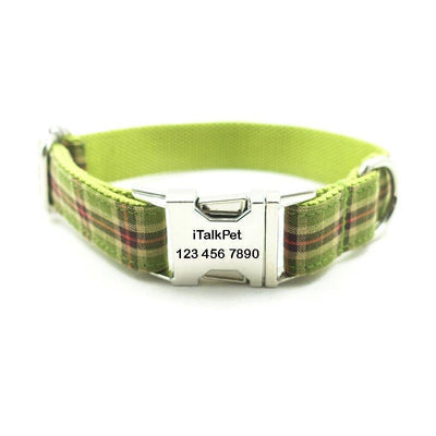 Green Plaid Personalized Dog Collar Set - iTalkPet