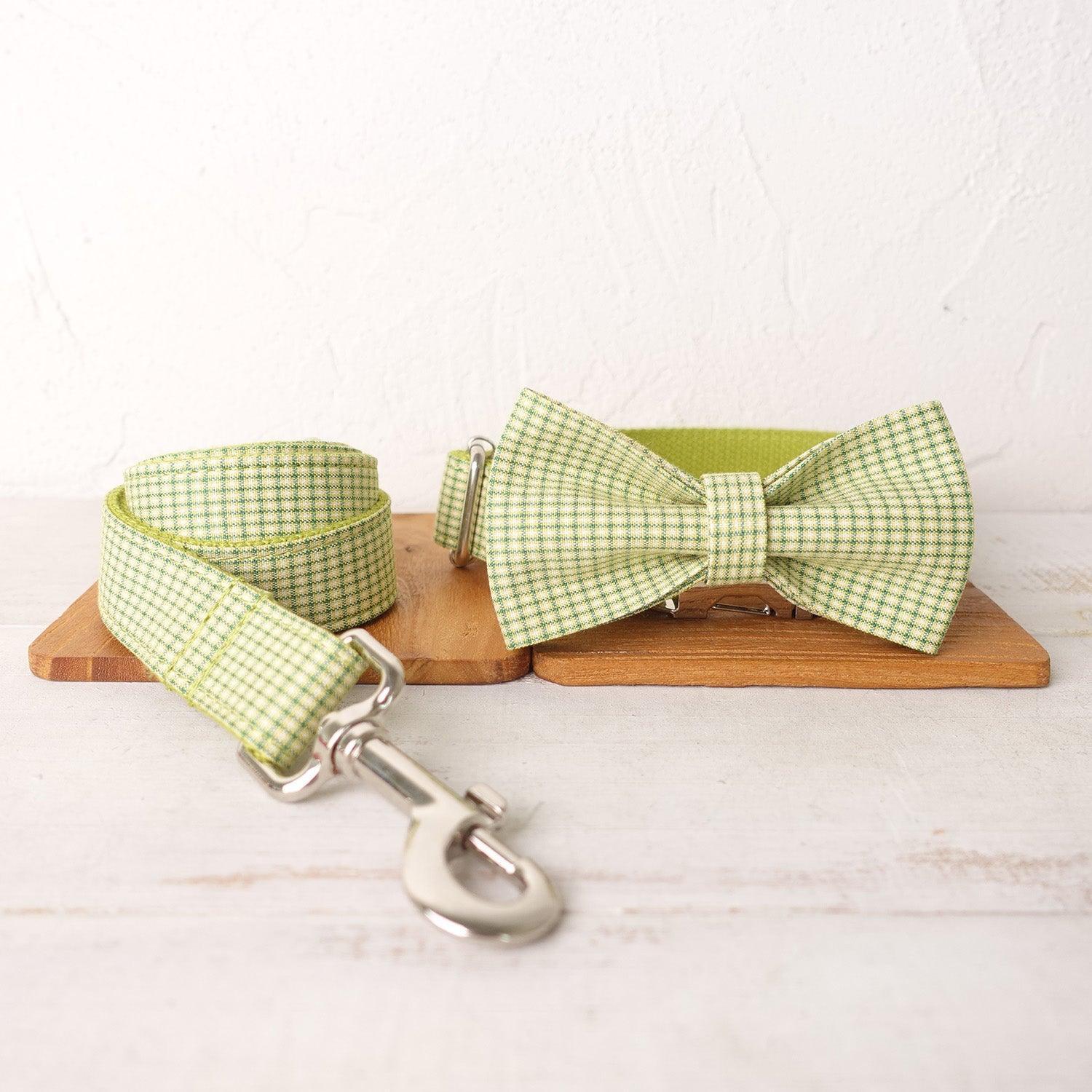 Green Plaid Personalized Dog Collar Set - iTalkPet