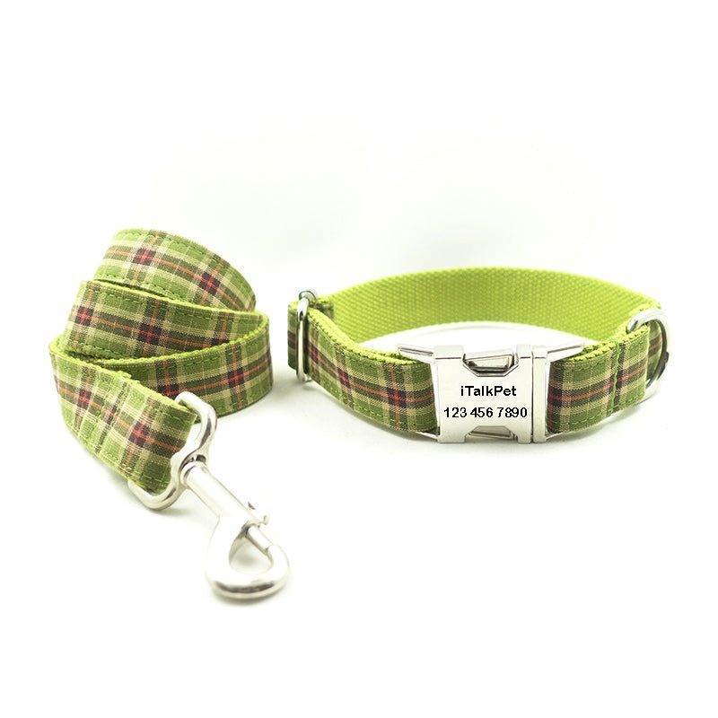 Green Plaid Personalized Dog Collar Set - iTalkPet