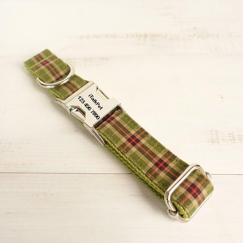 Green Plaid Personalized Dog Collar Set - iTalkPet