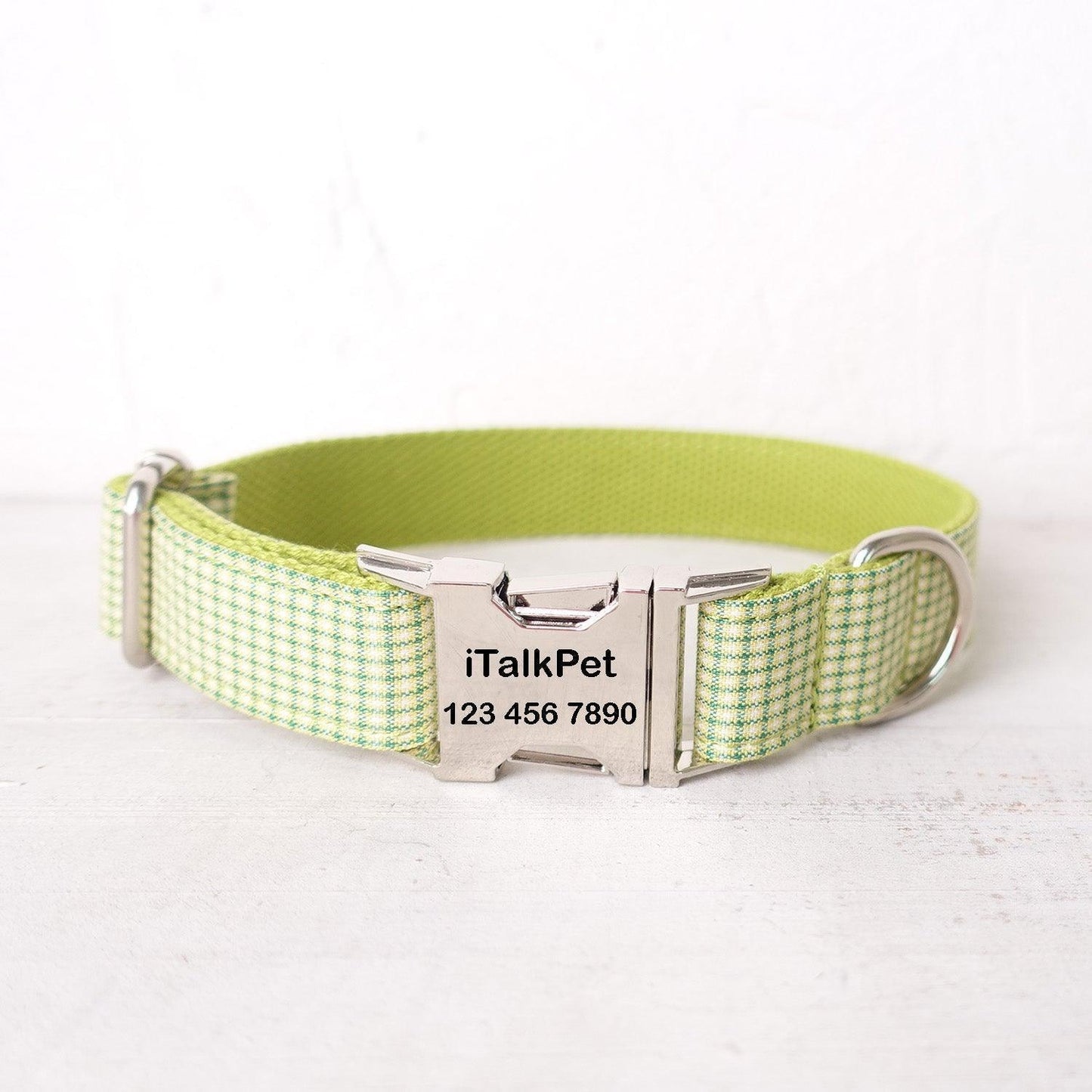 Green Plaid Personalized Dog Collar Set - iTalkPet