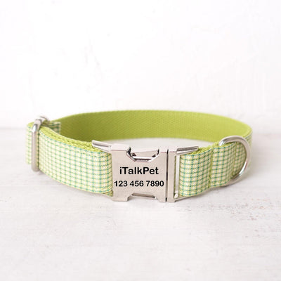 Green Plaid Personalized Dog Collar Set - iTalkPet