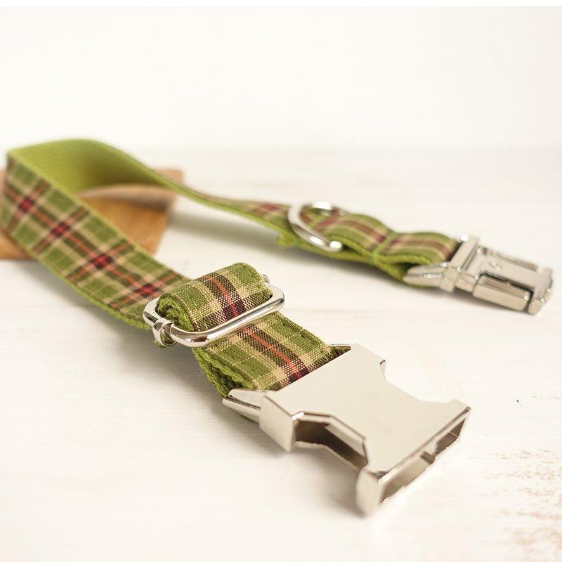 Green Plaid Personalized Dog Collar Set - iTalkPet