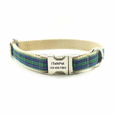 Green Stripe Soft Personalized Dog Collar Set - iTalkPet