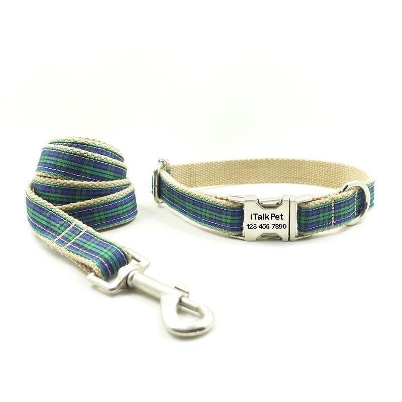 Green Stripe Soft Personalized Dog Collar Set - iTalkPet