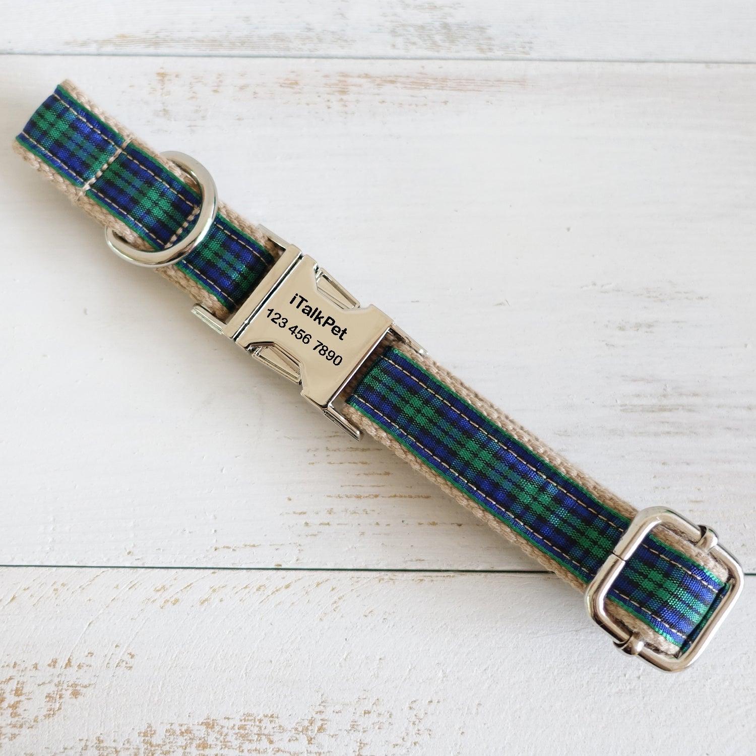 Green Stripe Soft Personalized Dog Collar Set - iTalkPet
