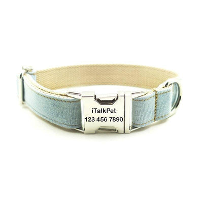 Light Blue Brown Personalized Dog Collar Set - iTalkPet