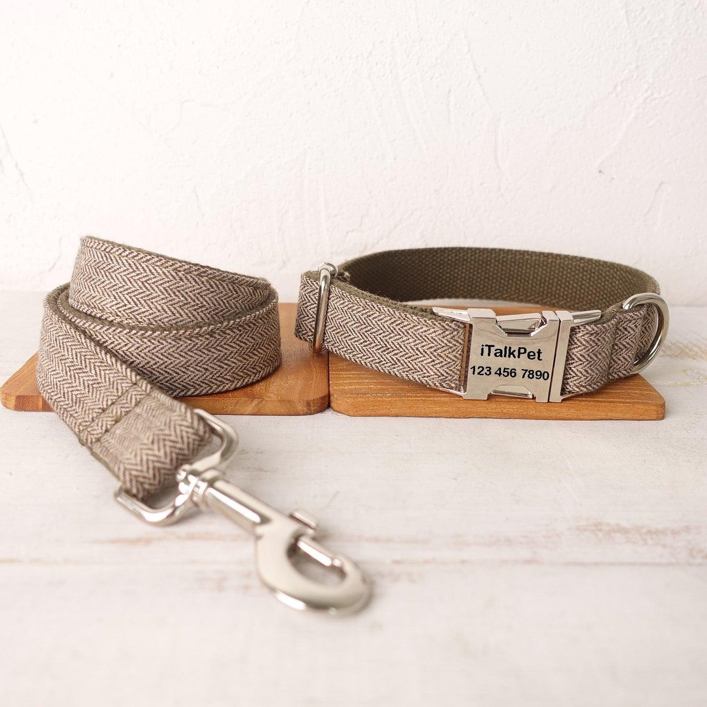 Light Brown Suit Personalized Dog Collar Set - iTalkPet